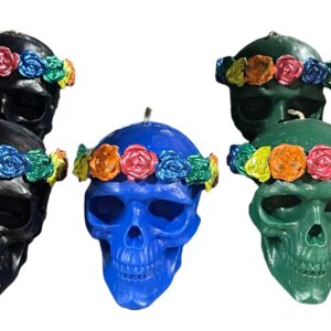 Beautiful Santa Muerte Skull Candle with Roses - 6 Inches - Bonus Santa Muerte Oil Included