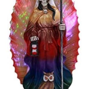 Blessed and Radiant: Exquisite 11 1/2 Inch Santa Muerte Statue with Light Up Background - A Truly Mesmerizing Piece