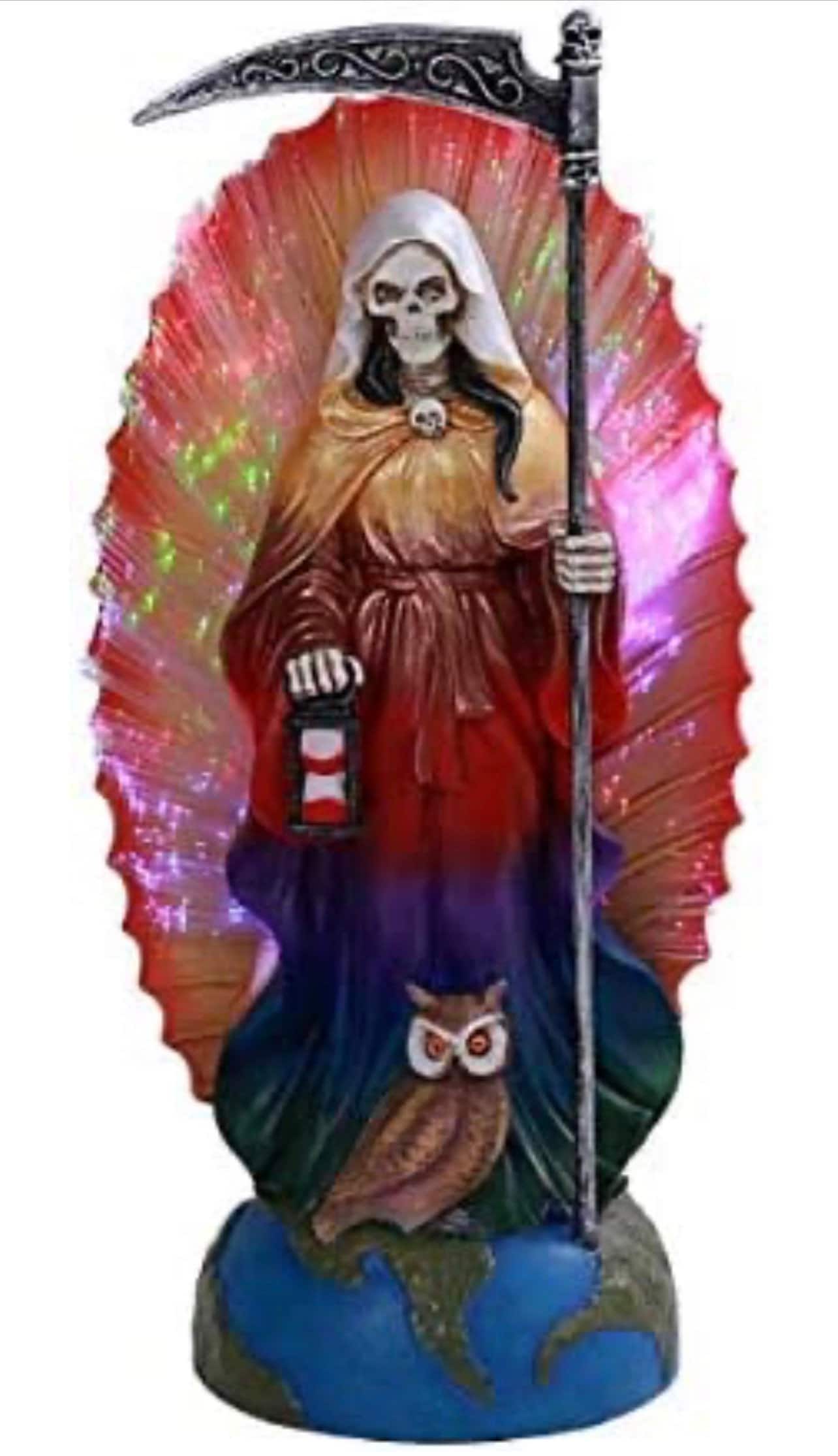 Blessed and Radiant: Exquisite 11 1/2 Inch Santa Muerte Statue with Light Up Background - A Truly Mesmerizing Piece