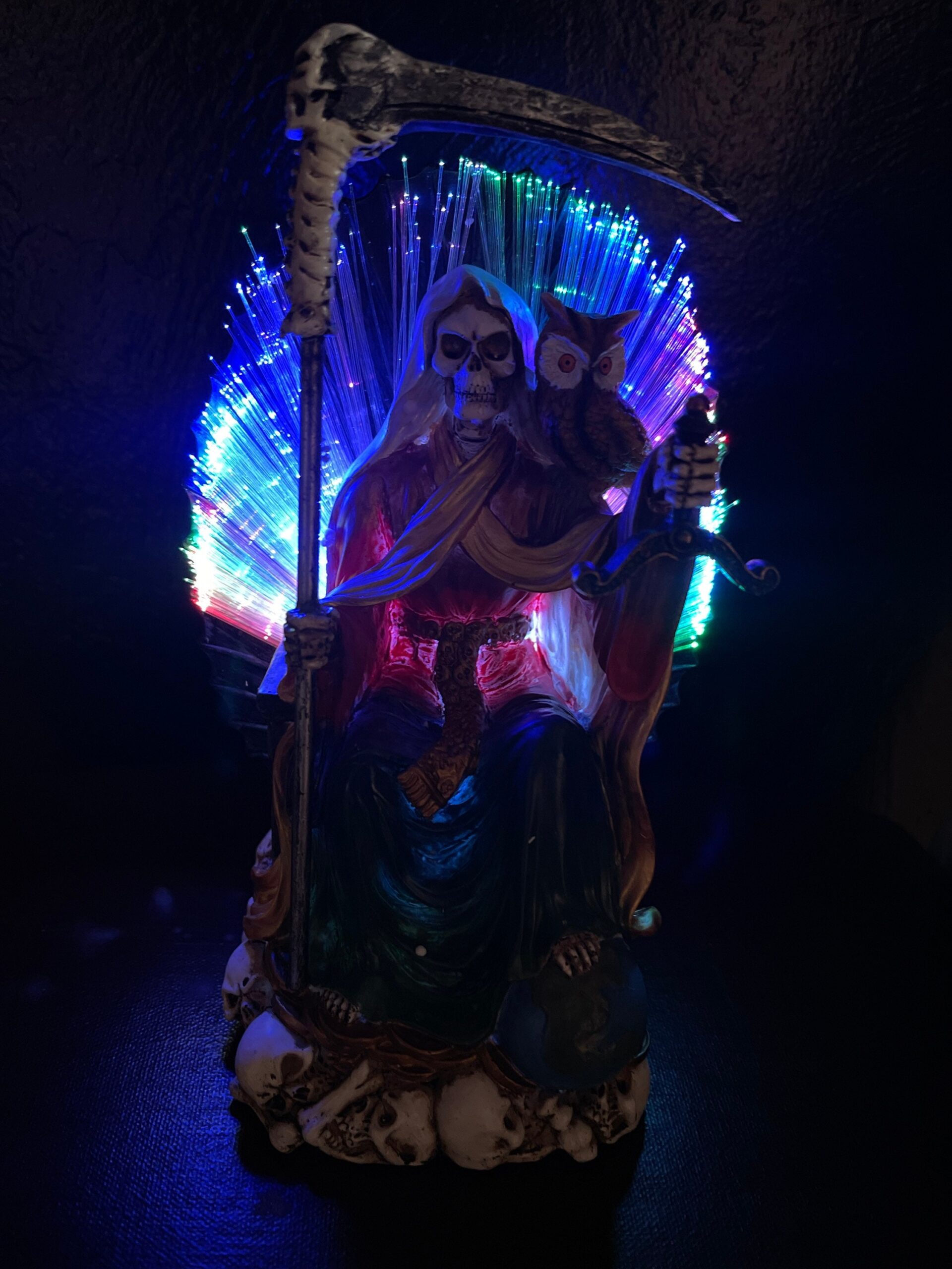 Blessed and Radiant: Exquisite 11 1/2 Inch Santa Muerte Statue with Light Up Background - A Truly Mesmerizing Piece - Image 2