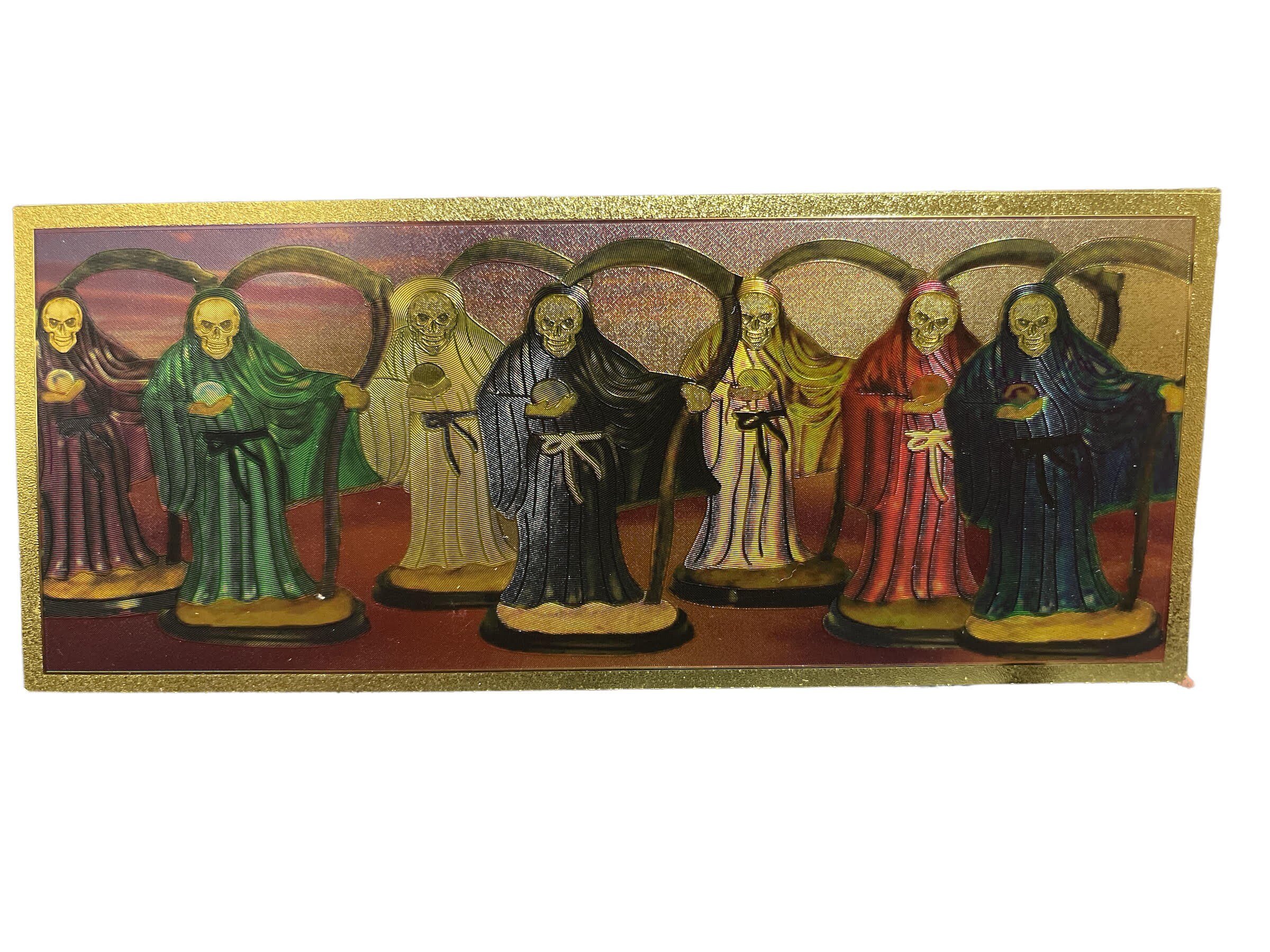 Santa Muerte Hundred Dollar Bill in Gold: Unique Money Charm for Your Wallet