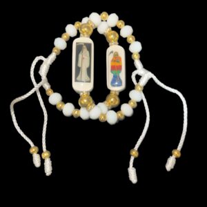 Santa Muerte Protection Bracelets Infused with Sacred Energy on Wooden Setting