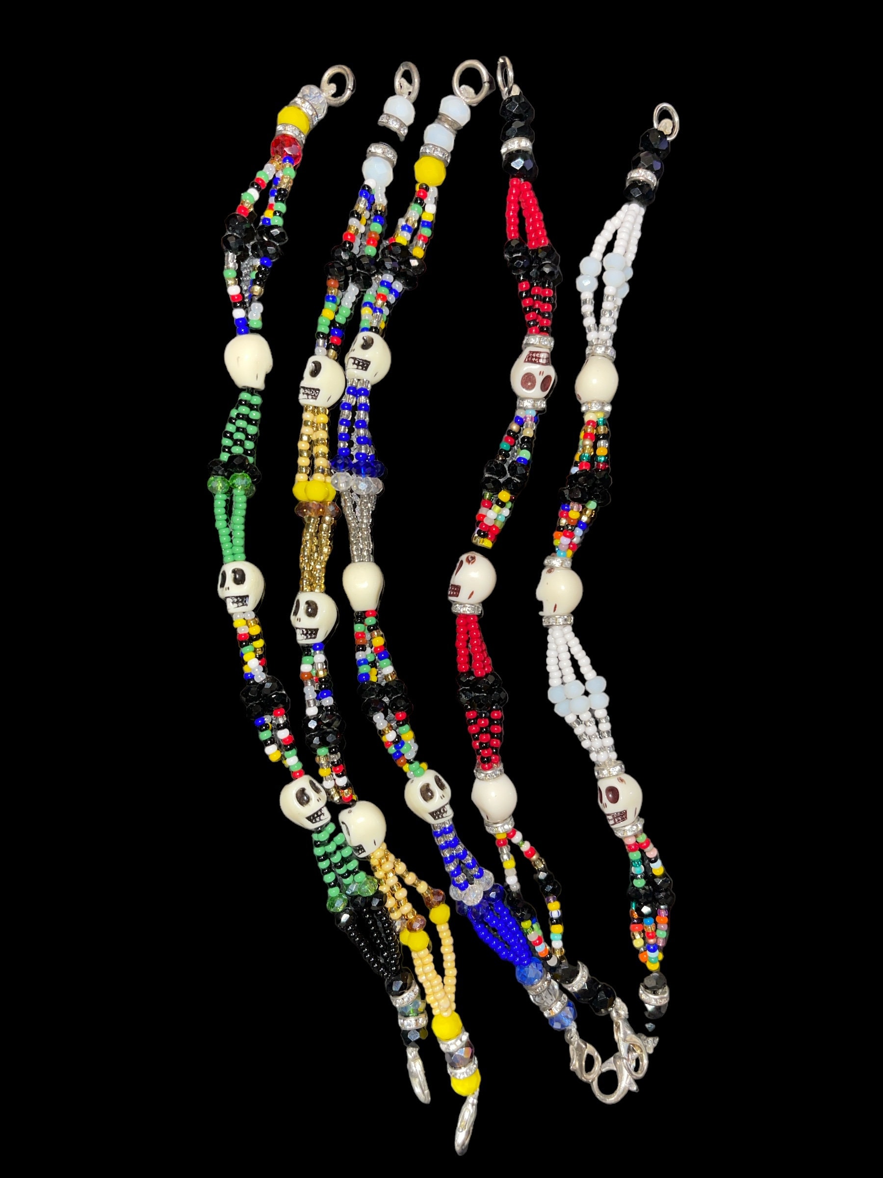 Handcrafted Santa Muerte Triple Strand Beaded Bracelet
