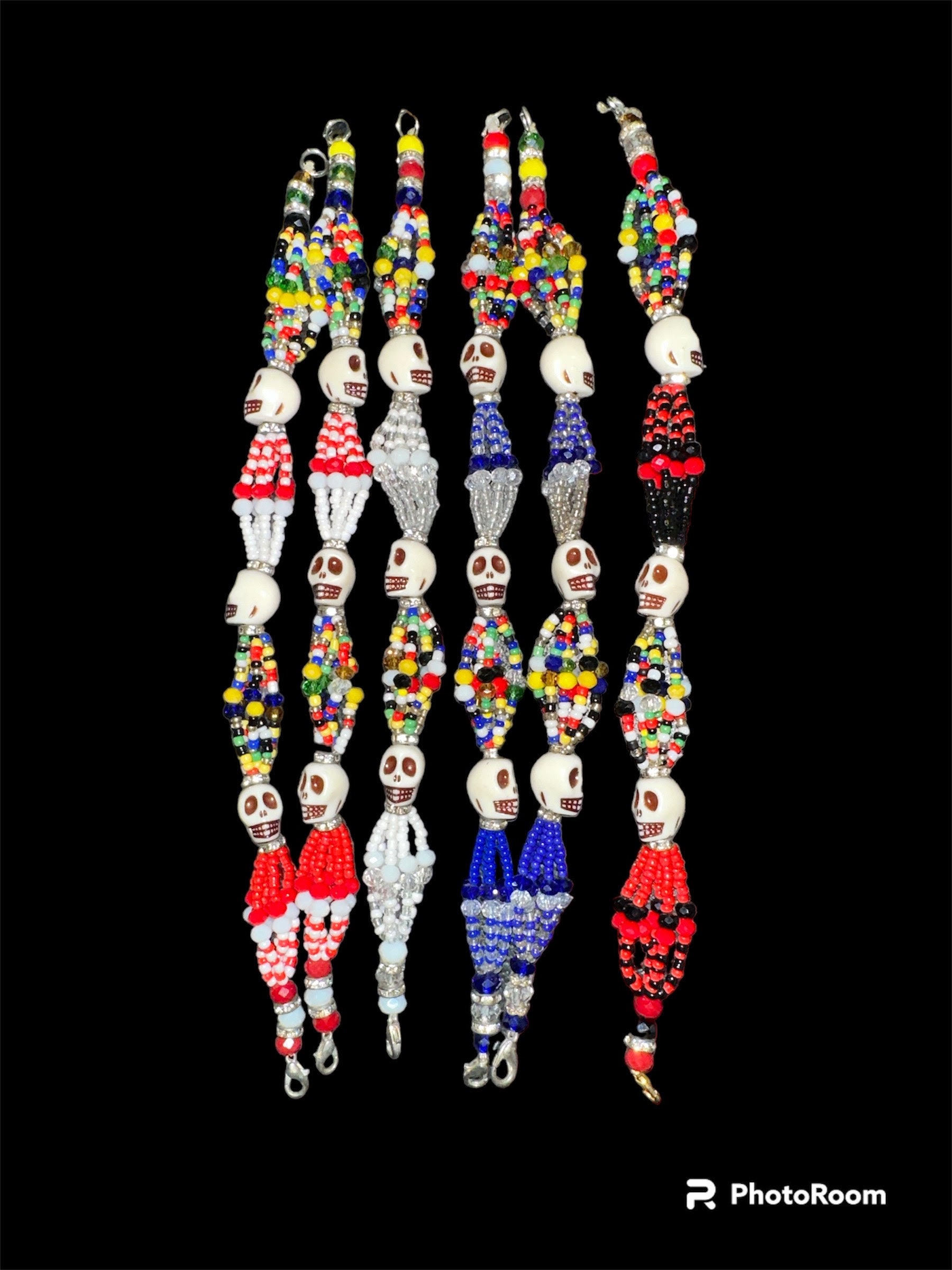 Handcrafted Santa Muerte Triple Strand Beaded Bracelet - Image 2