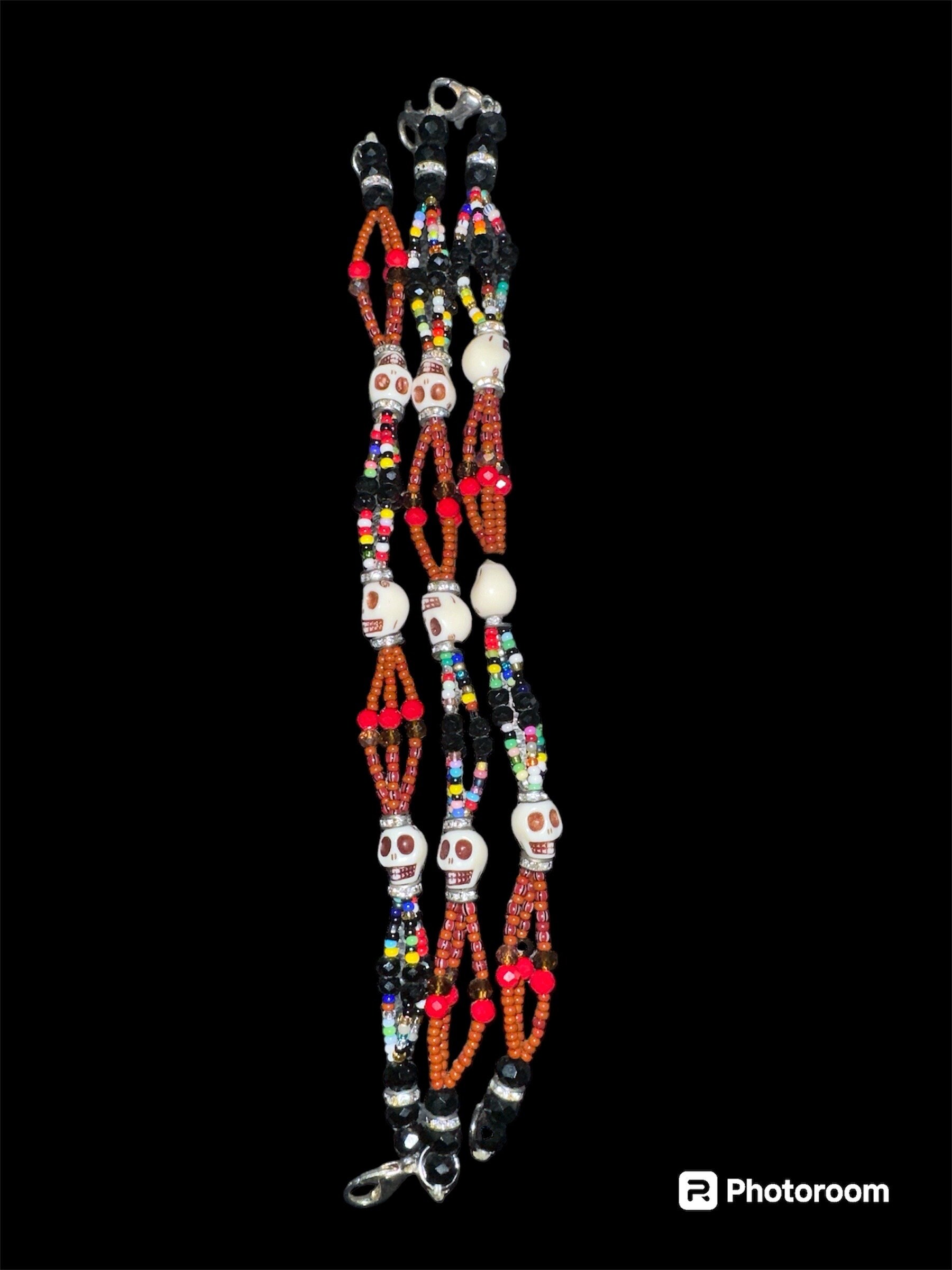 Handcrafted Santa Muerte Triple Strand Beaded Bracelet - Image 4