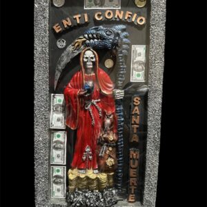Stunning Santa Muerte Wall Art with Coins and Dragon Scythe - Powerful Home Blessing